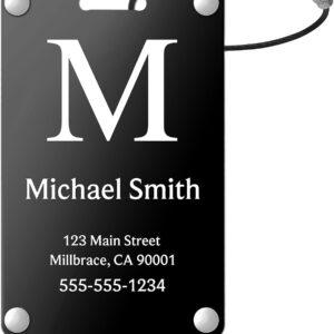 Personalized Luggage Tags: Custom Metal Luggage Tags for Suitcases, Backpacks and Bags with Your Personalized Text (Black)